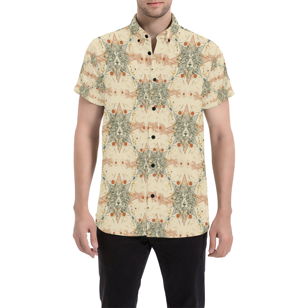 Leo Pattern Print Design 02 Men's Short Sleeve Button Up Shirt