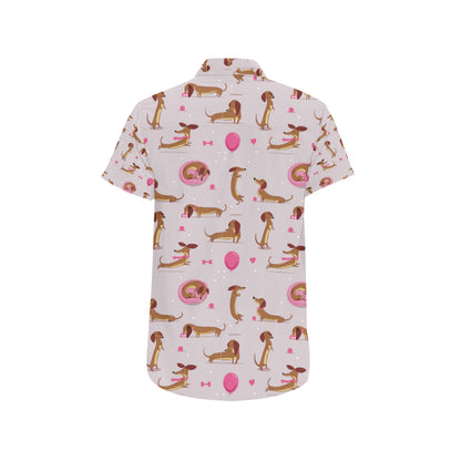 Dachshund Pattern Print Design 10 Men's Short Sleeve Button Up Shirt
