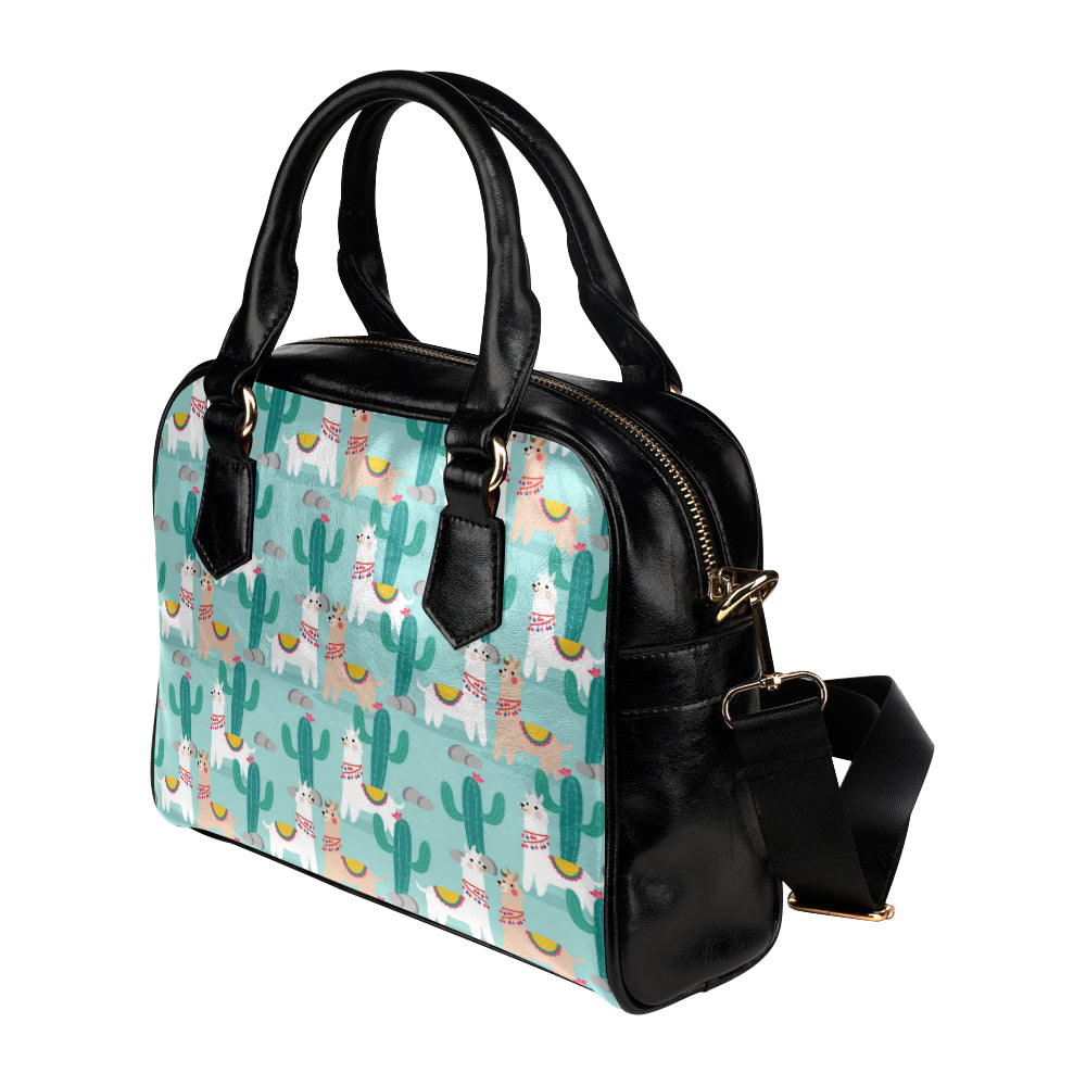 Llama Cactus Pattern Print Design 08 Shoulder Handbag