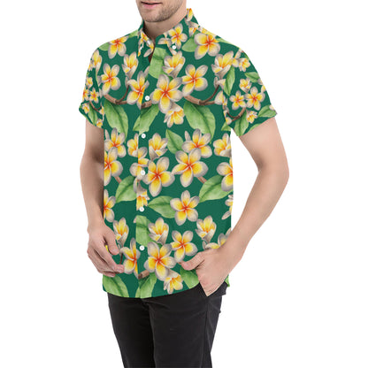 Plumeria Pattern Print Design PM07 Men's Short Sleeve Button Up Shirt