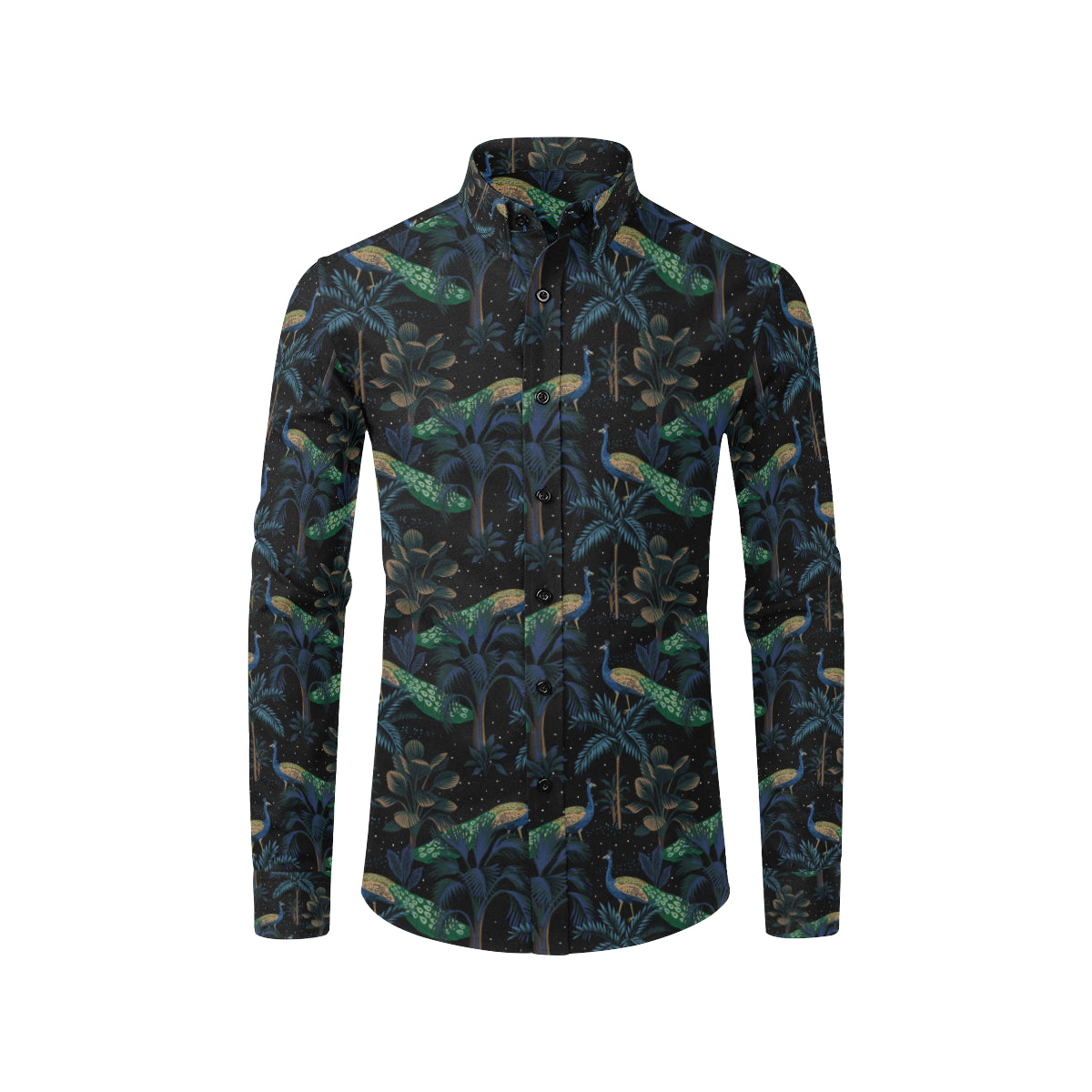 Rainforest Peacock Pattern Print Design A04 Men's Long Sleeve Shirt