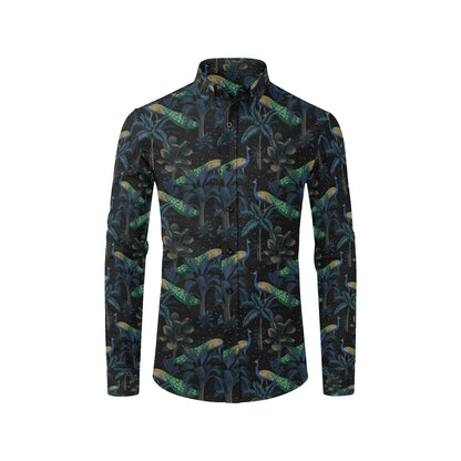 Rainforest Peacock Pattern Print Design A04 Men's Long Sleeve Shirt
