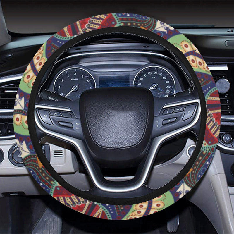 Paisley Boho Pattern Print Design A03 Steering Wheel Cover with Elastic Edge