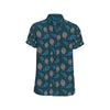 Sea Turtle Hand Drawn Blue Print Men's Short Sleeve Button Up Shirt