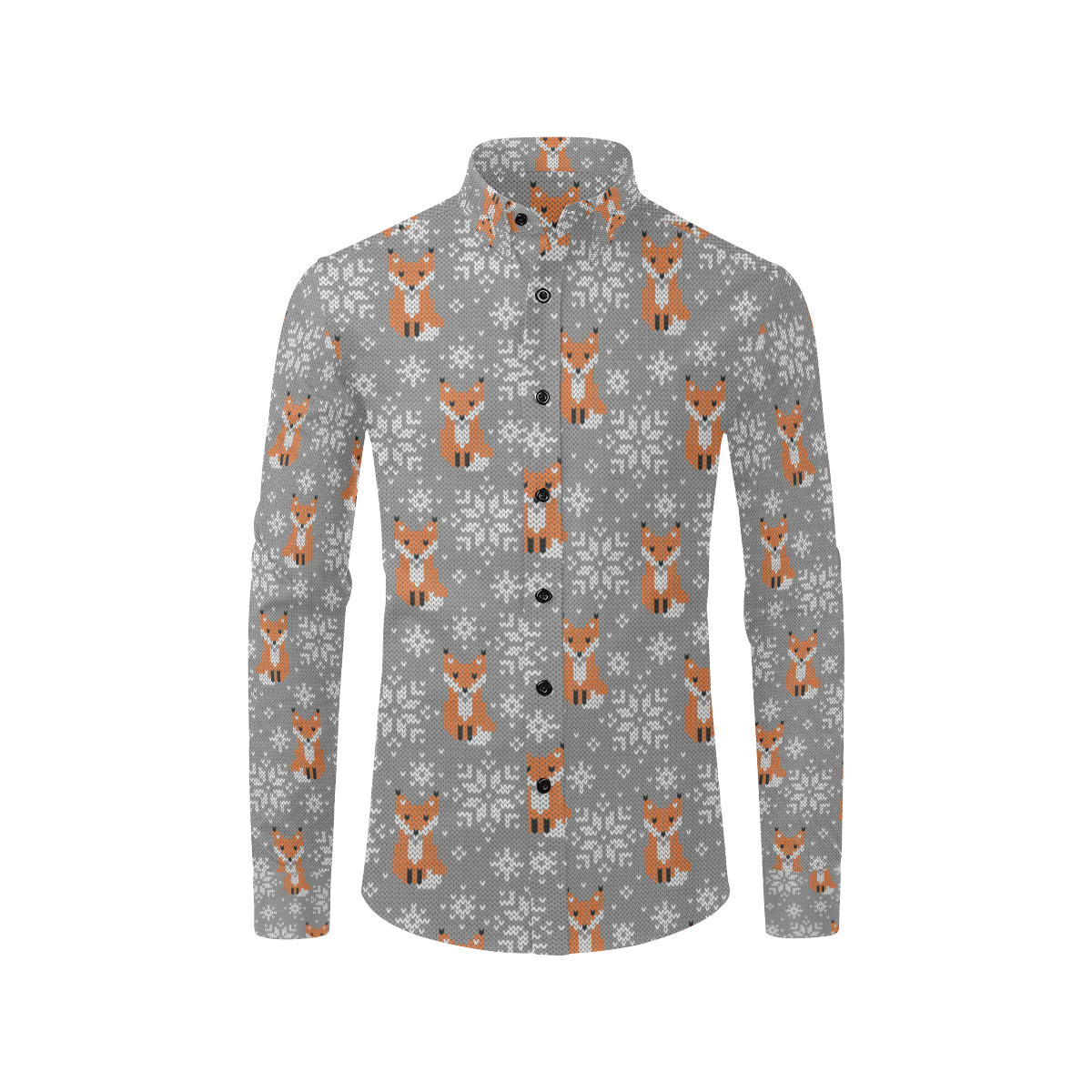 Knit Red Fox Pattern Print Design 02 Men's Long Sleeve Shirt