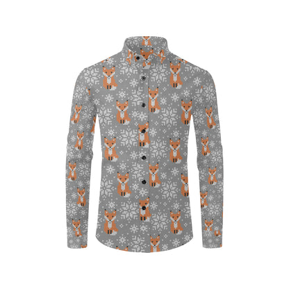 Knit Red Fox Pattern Print Design 02 Men's Long Sleeve Shirt