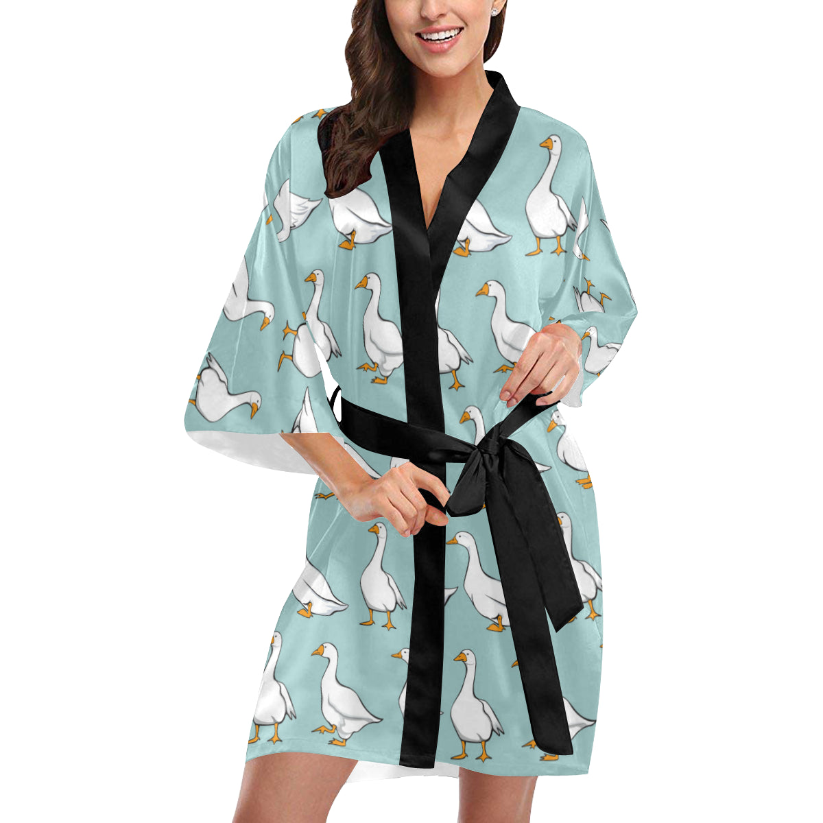 Goose Pattern Print Design 02 Women's Short Kimono