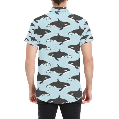 Killer Whale Pattern Print Design 01 Men's Short Sleeve Button Up Shirt