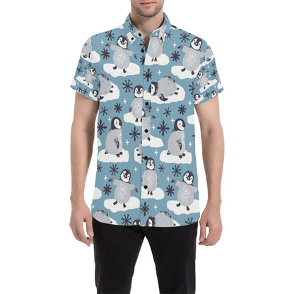 Penguin Pattern Print Design A05 Men's Short Sleeve Button Up Shirt