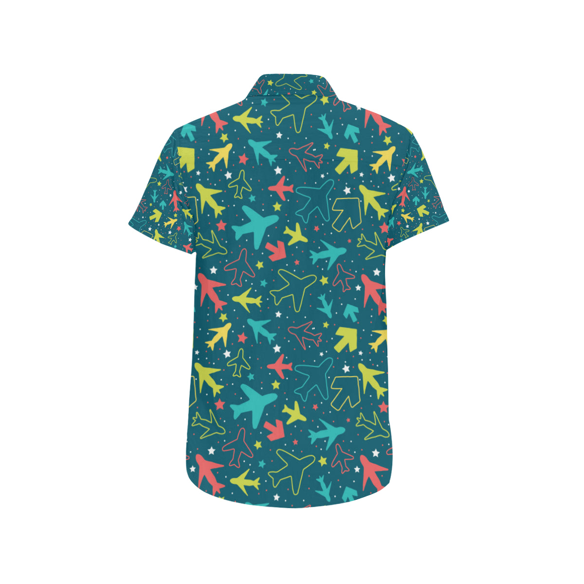 Airplane Pattern Print Design 05 Men's Short Sleeve Button Up Shirt