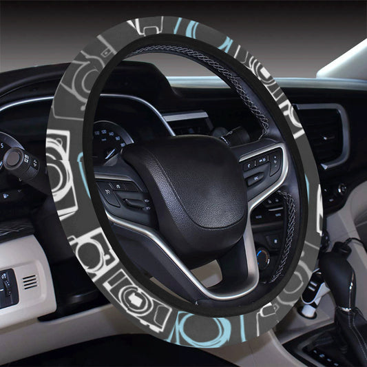 Camera Pattern Print Design 04 Steering Wheel Cover with Elastic Edge