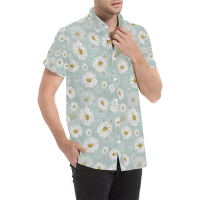 Daisy Pattern Print Design DS012 Men's Short Sleeve Button Up Shirt