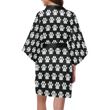 Paw Pattern Print Design A02 Women's Short Kimono