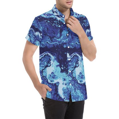 Ocean Liquid Pattern Print Design A03 Men's Short Sleeve Button Up Shirt