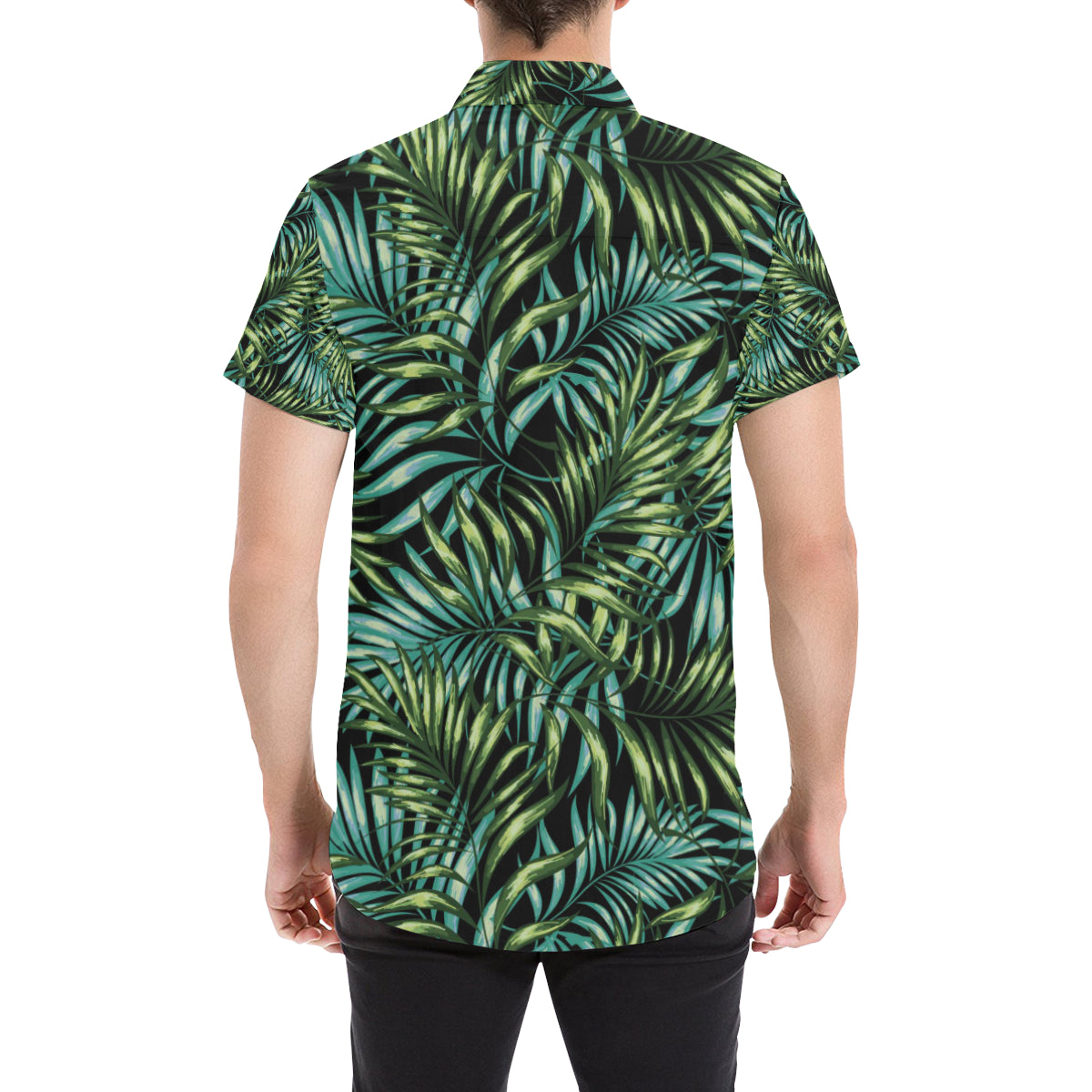Tropical Flower Pattern Print Design TF08 Men's Short Sleeve Button Up Shirt