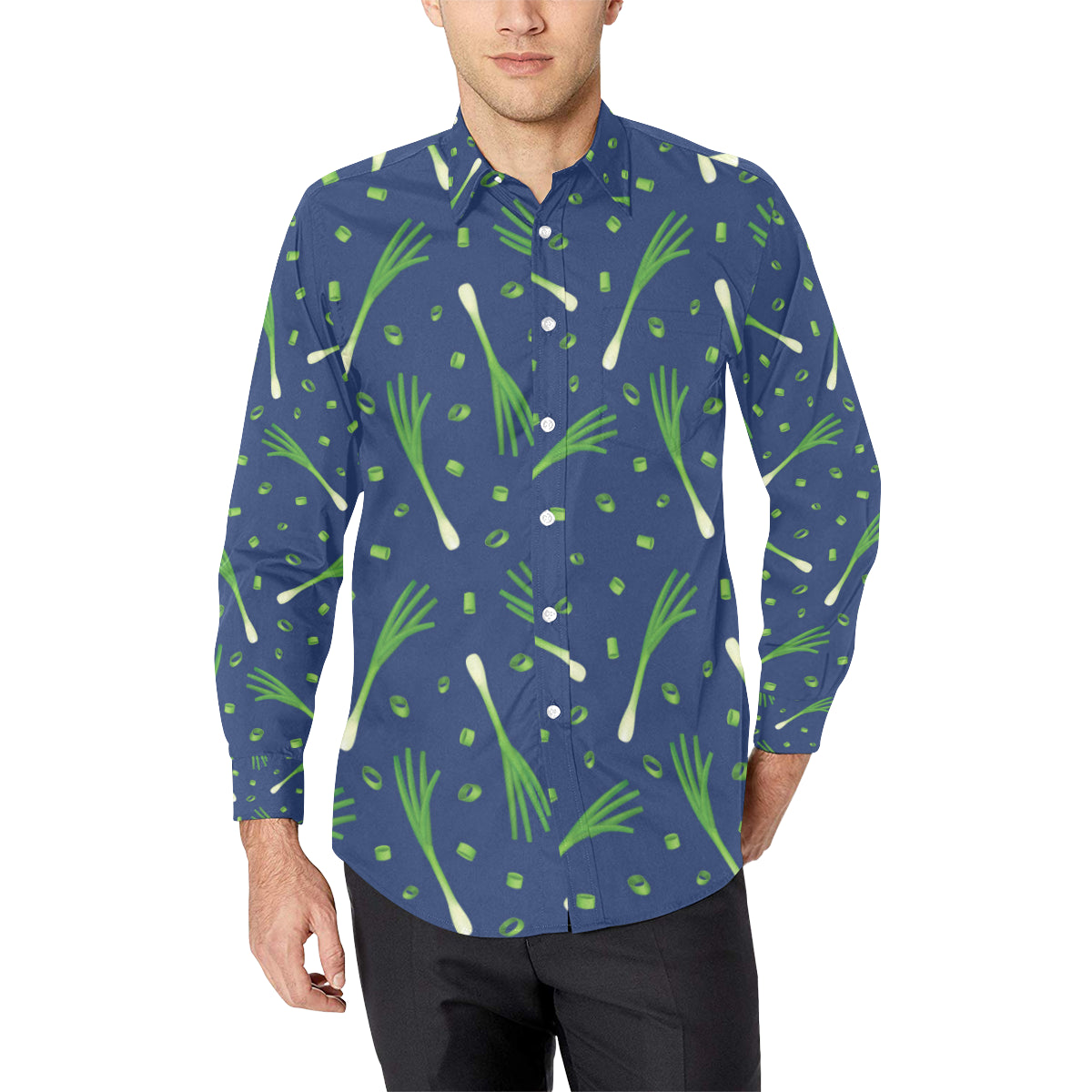 Leek Pattern Print Design 02 Men's Long Sleeve Shirt