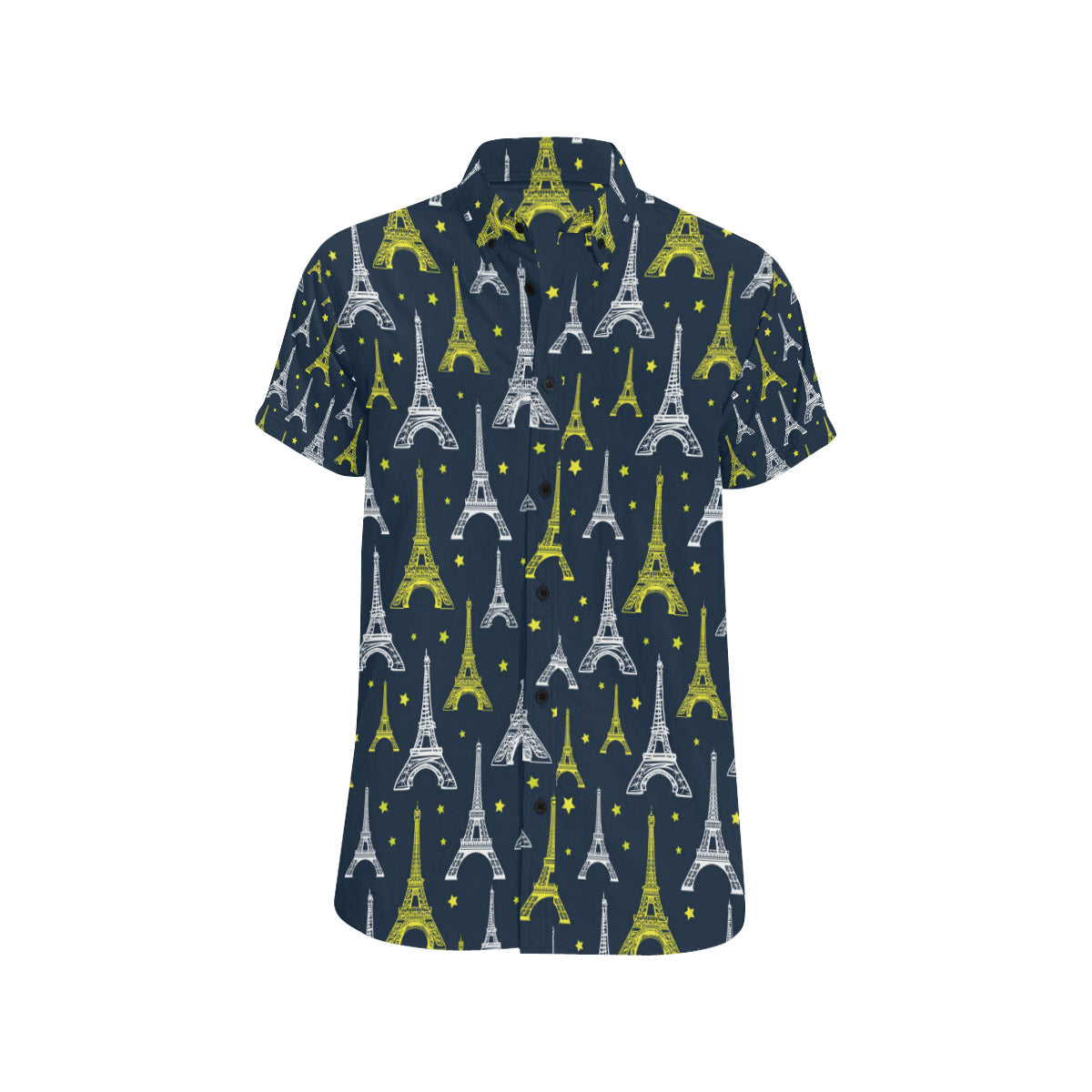 Eiffel Tower Star Print Men's Short Sleeve Button Up Shirt