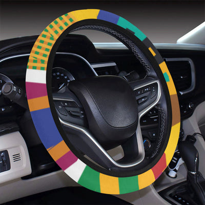 Kente Pattern Print Design 03 Steering Wheel Cover with Elastic Edge