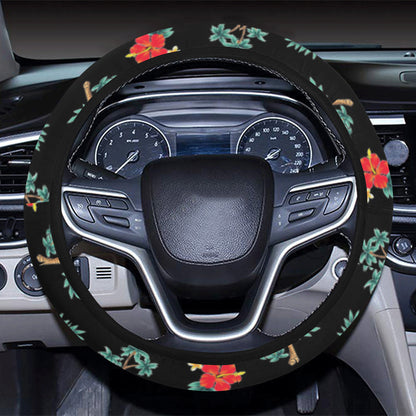 Hawaiian Flower Themed Print Steering Wheel Cover with Elastic Edge