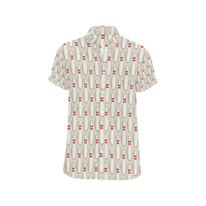 Bowling Pin Pattern Print Design 01 Men's Short Sleeve Button Up Shirt