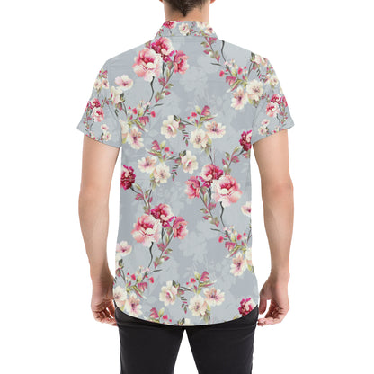 Summer Floral Pattern Print Design SF02 Men's Short Sleeve Button Up Shirt