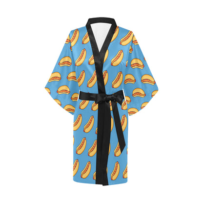 Hot Dog Pattern Print Design 02 Women's Short Kimono