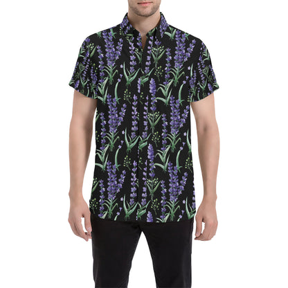 Lavender Pattern Print Design LV01 Men's Short Sleeve Button Up Shirt