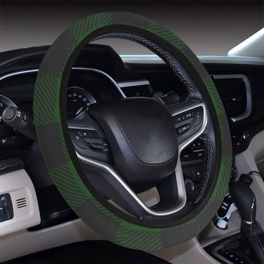 Buffalo check Green Pattern Print Design 02 Steering Wheel Cover with Elastic Edge