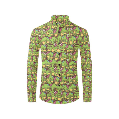 Zombie Head Design Pattern Print Men's Long Sleeve Shirt