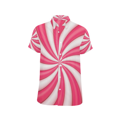 Vortex Twist Swirl Candy Print Men's Short Sleeve Button Up Shirt