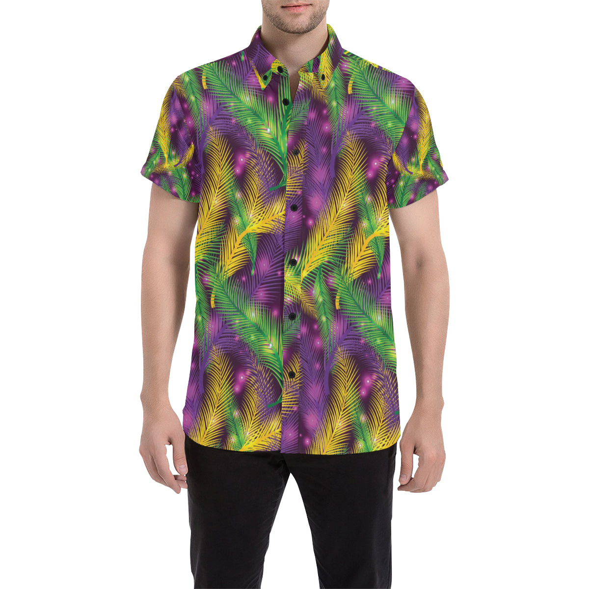 Mardi Gras Pattern Print Design 09 Men's Short Sleeve Button Up Shirt