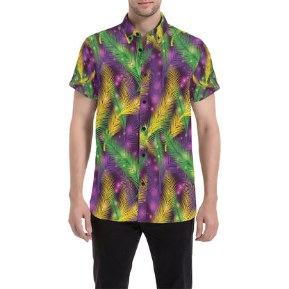Mardi Gras Pattern Print Design 09 Men's Short Sleeve Button Up Shirt