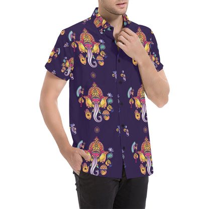 Ganesha Pattern Print Design 04 Men's Short Sleeve Button Up Shirt