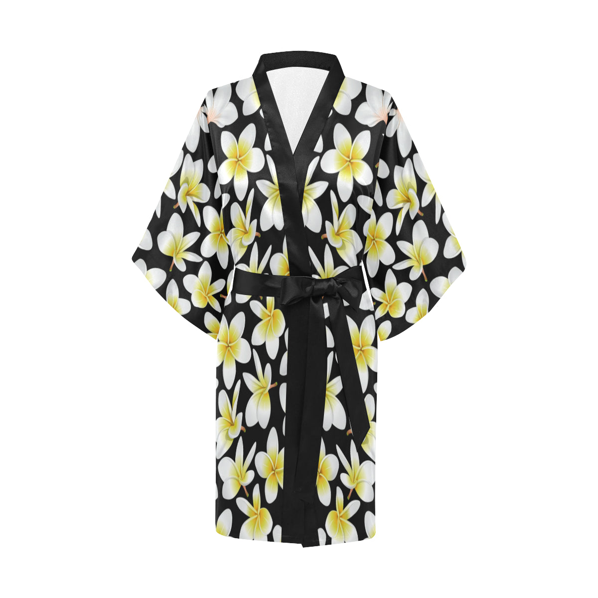 Yellow Plumeria Hawaiian Flowers Women's Short Kimono