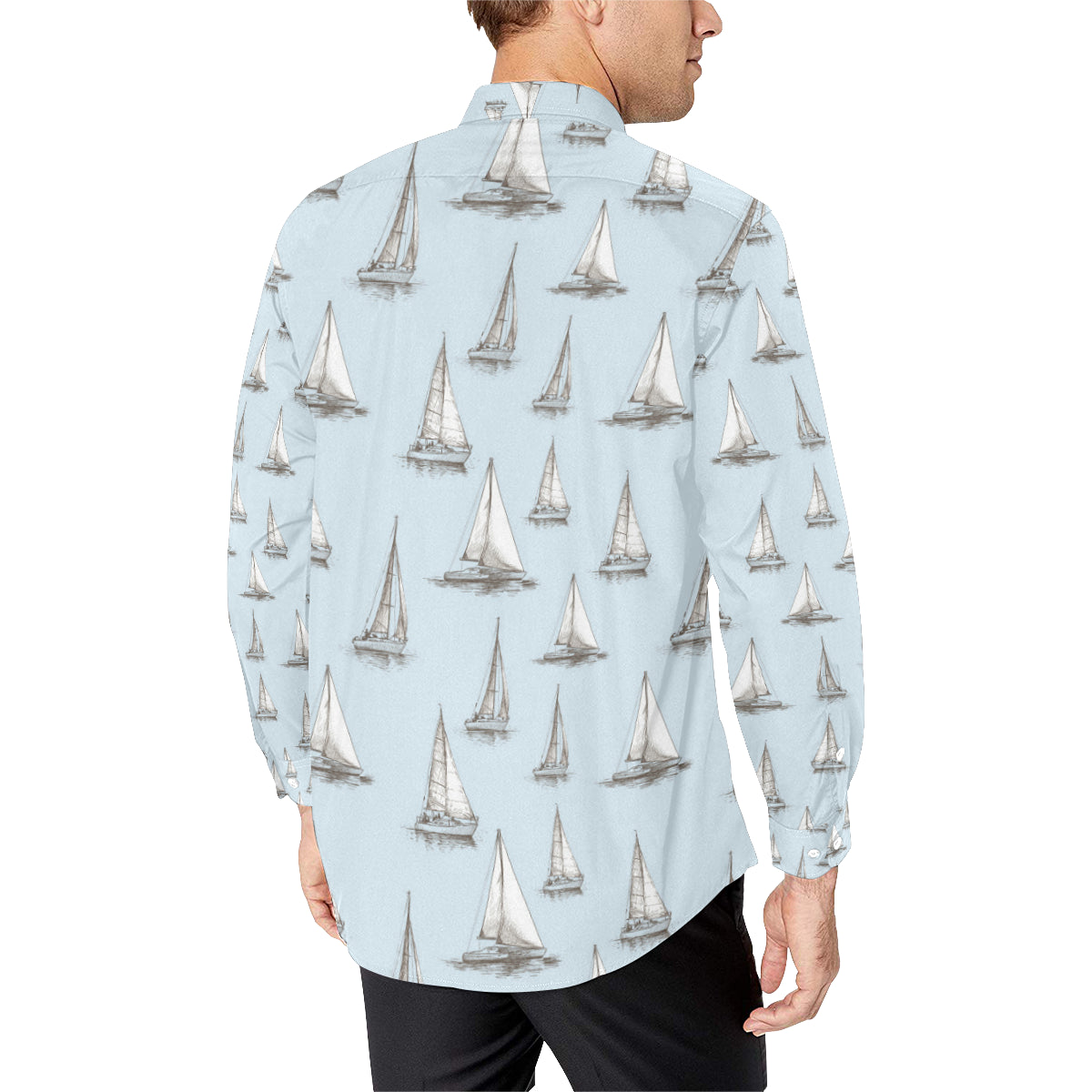 Sailing Ships Pattern Print Design A01 Men's Long Sleeve Shirt