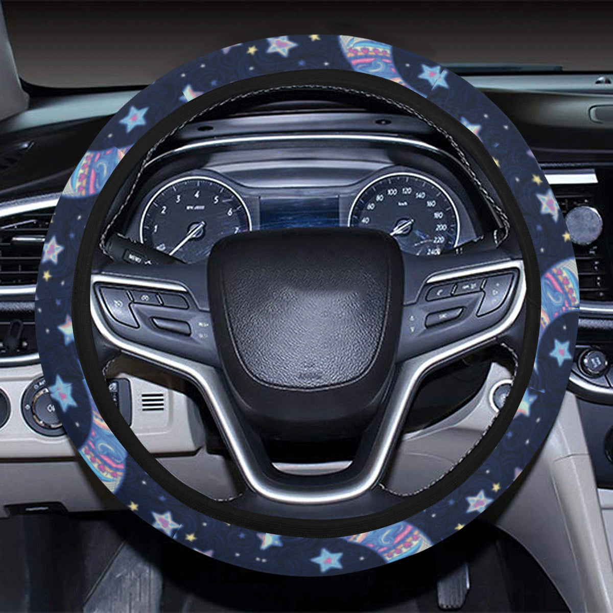 Celestial Moon Pattern Print Design 03 Steering Wheel Cover with Elastic Edge