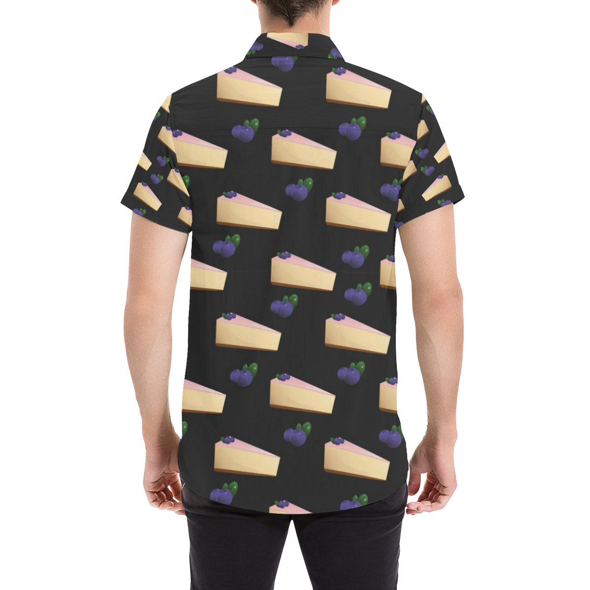 Cheesecake blueberry Pattern Print Design CK01 Men's Short Sleeve Button Up Shirt