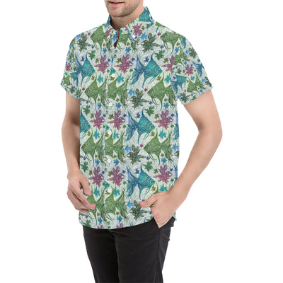 Angelfish Tribal Pattern Print Design 01 Men's Short Sleeve Button Up Shirt