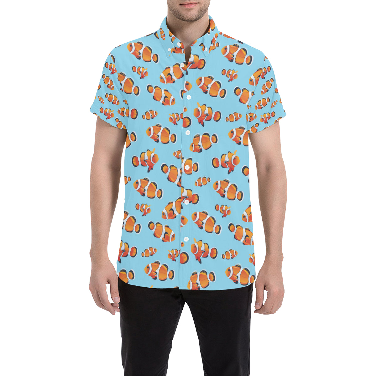 Clownfish Pattern Print Design 01 Men's Short Sleeve Button Up Shirt