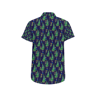 Peacock Art Design Print Men's Short Sleeve Button Up Shirt