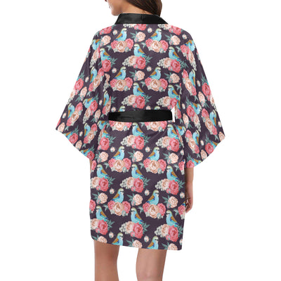 Bluebird Pattern Print Design 02 Women's Short Kimono