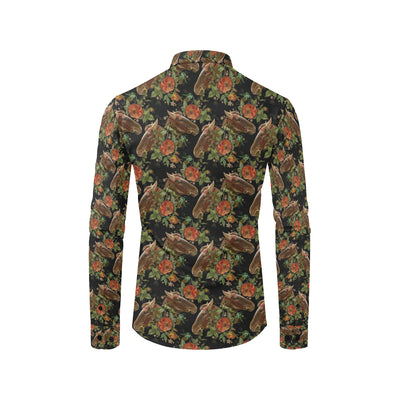 Horse Embroidery with Flower Design Men's Long Sleeve Shirt