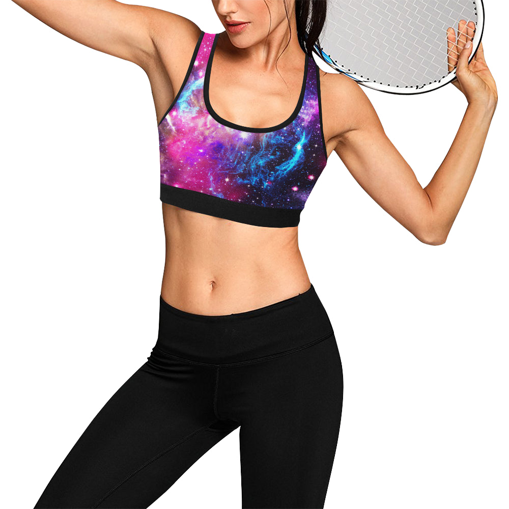 Galaxy Night Purple Space Print Sports Bra