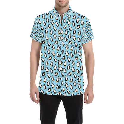 Penguin Happy Print Men's Short Sleeve Button Up Shirt