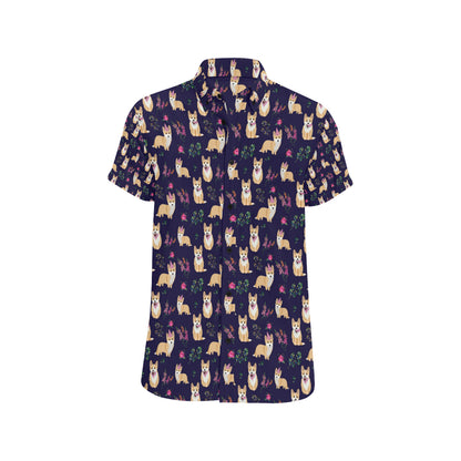 Pembroke Welsh Corgis Pattern Print Design A06 Men's Short Sleeve Button Up Shirt