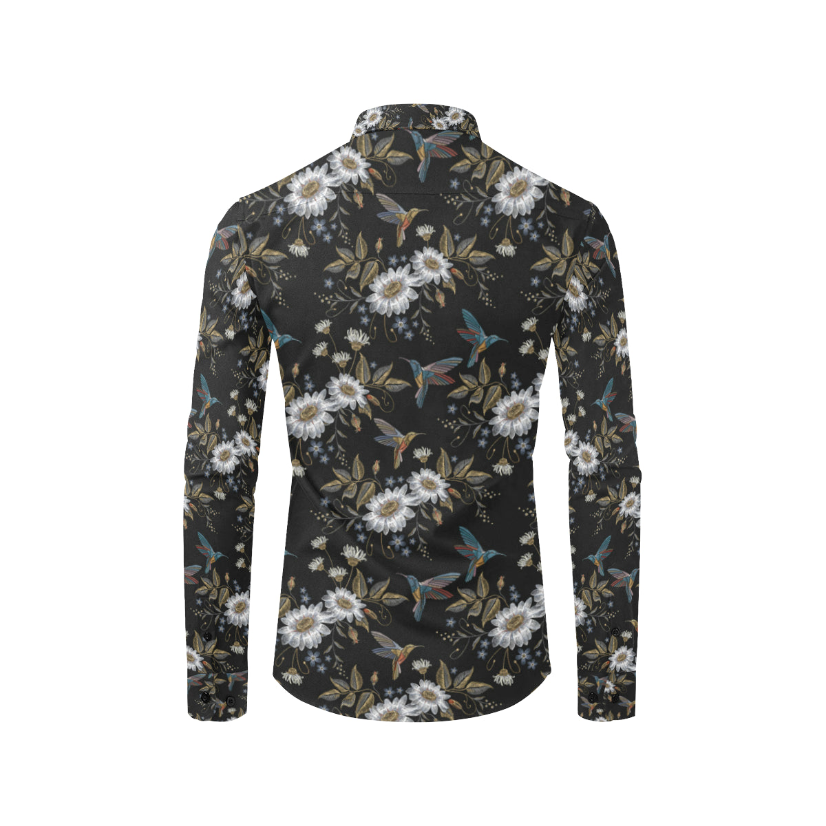 Hummingbird with Embroidery Themed Print Men's Long Sleeve Shirt