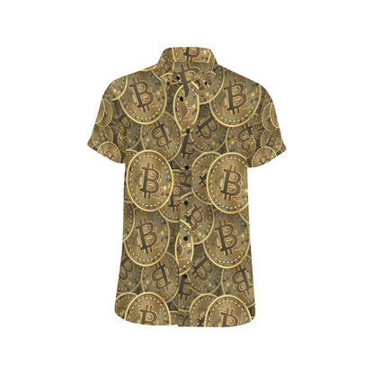 Bitcoin Pattern Print Design DO01 Men's Short Sleeve Button Up Shirt