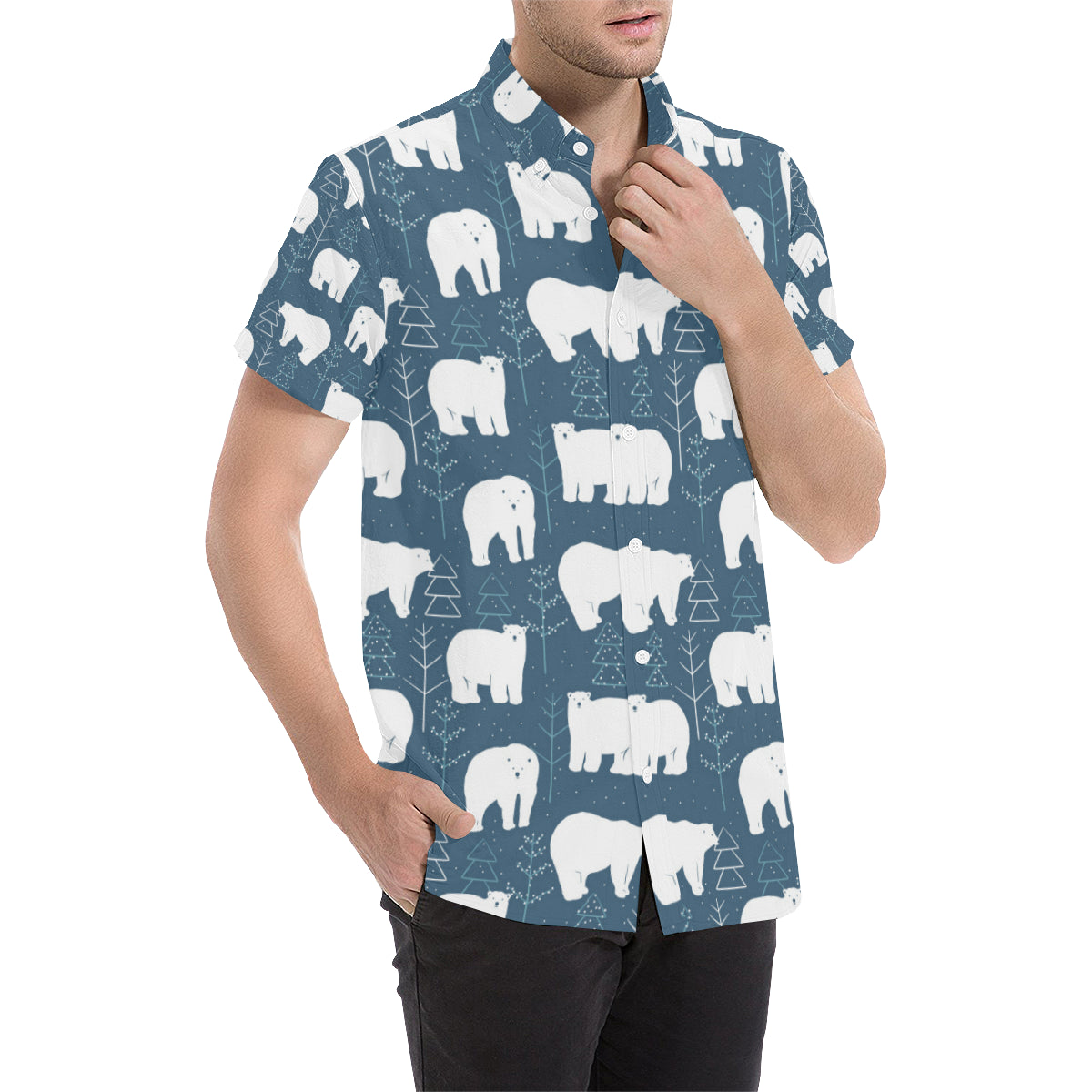 Polar Bear Pattern Print Design A01 Men's Short Sleeve Button Up Shirt