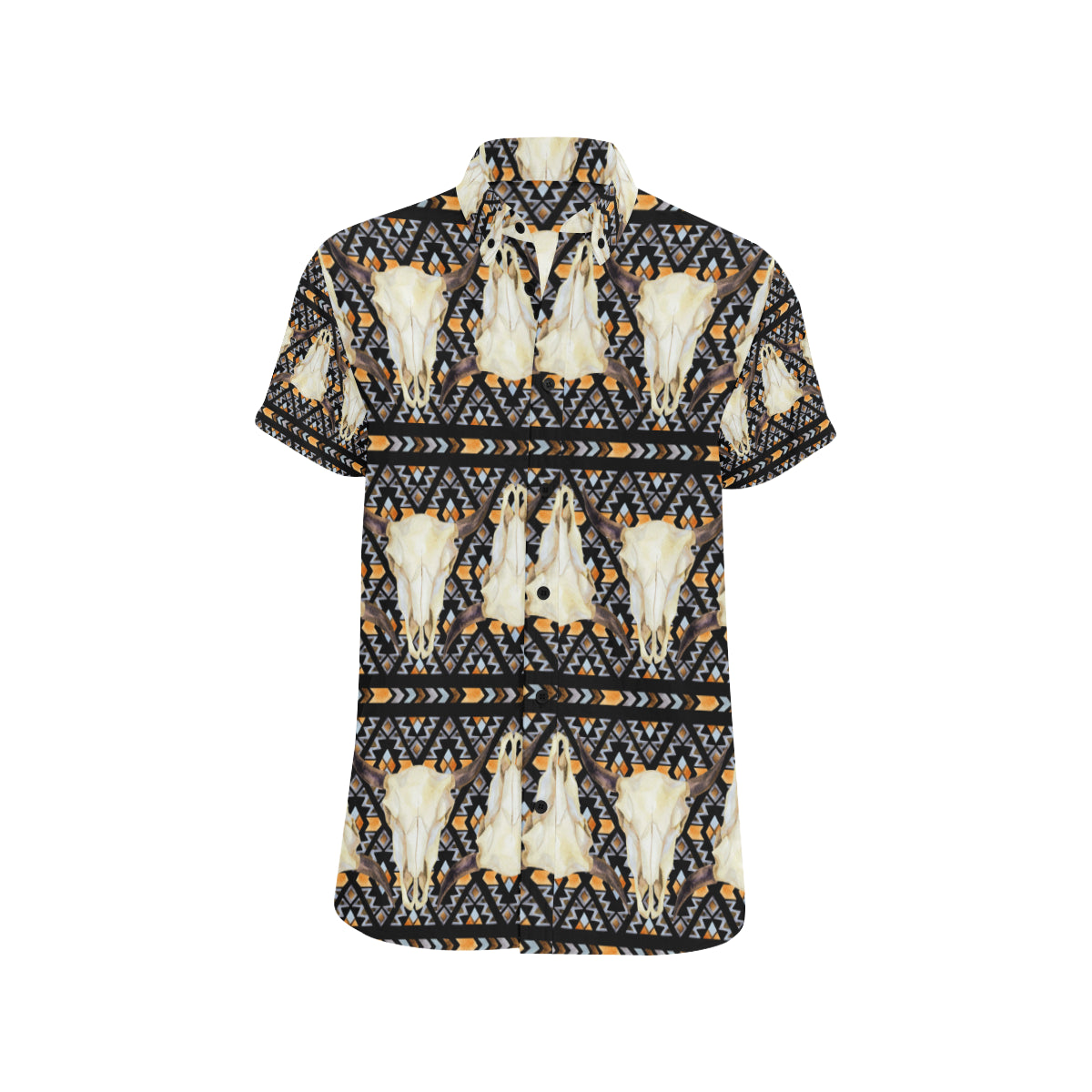 Buffalo Head Pattern Print Design 03 Men's Short Sleeve Button Up Shirt