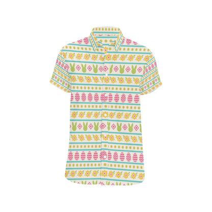 Easter Eggs Pattern Print Design RB016 Men's Short Sleeve Button Up Shirt